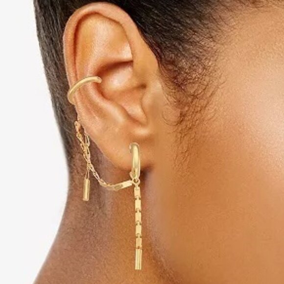 NINE WEST Mod/Contemporary Gold Bar Chain Hoop Mismatch Earrings**NEW! - Picture 2 of 2